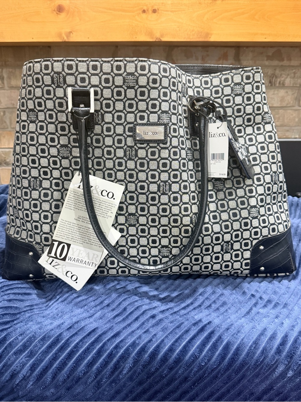 NWT Liz & Co. Laptop Friendly Boarding Tote 3-Piece Set - Black/Gray